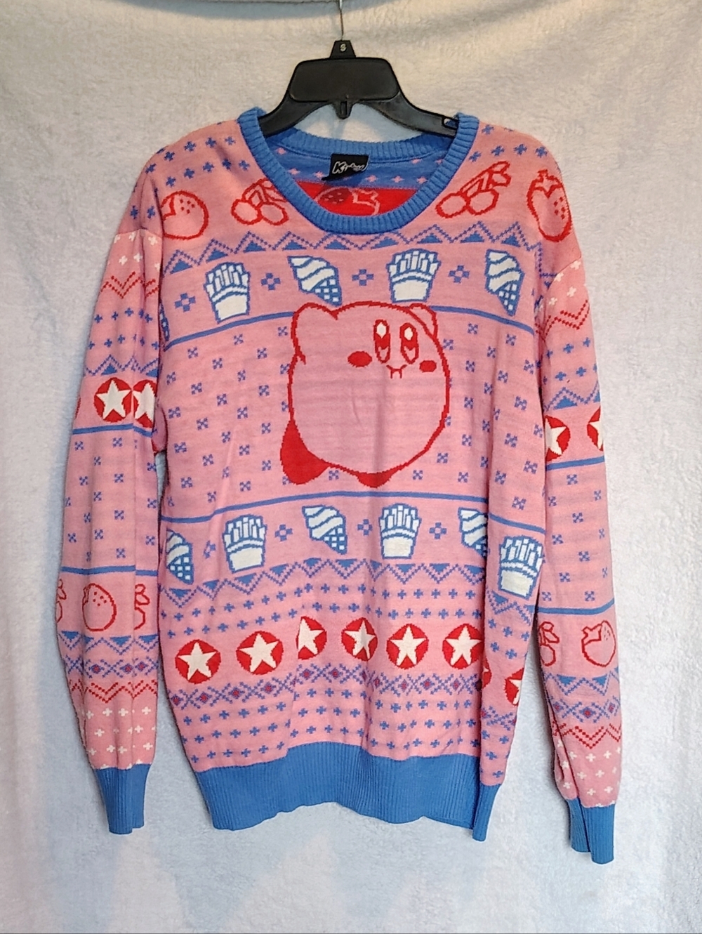 Nintendo Pink Kirby Sweater with Blue Trim